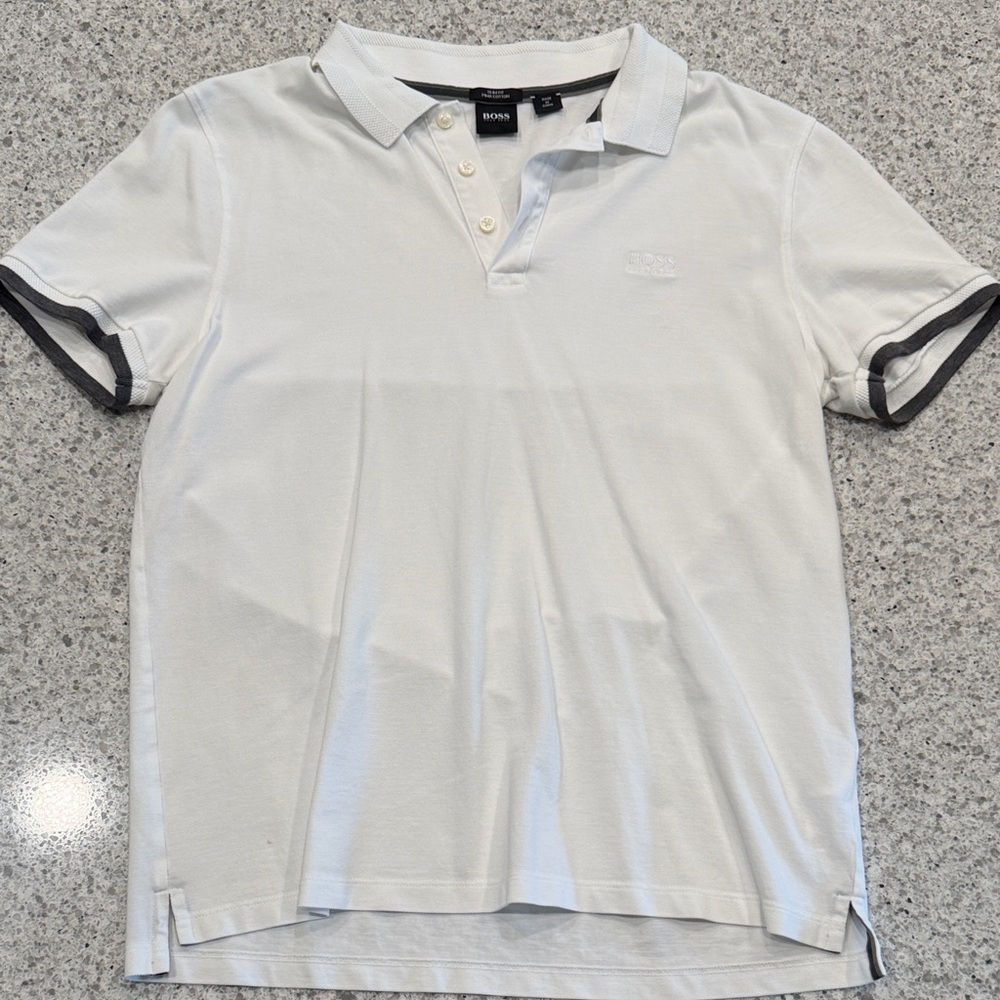 Boss Classic White Polo Shirt with Black Trim Size XL